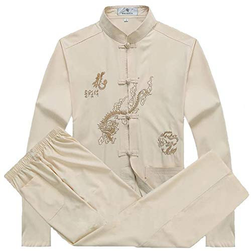 ERNP Kampfsportbekleidung Herren Kampfsport Set Kung Fu Uniform Tang Anzug mit Drachenmuster,Flesh,S