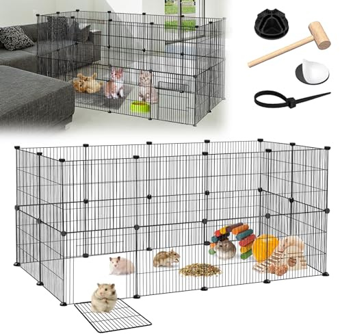 Aufun recinto esterno per conigli in rete metallica con porta, recinto per piccoli animali, recinto per piccoli animali, box Hasenstal per interni ed esterni nero, 142 x 72 x 72 cm