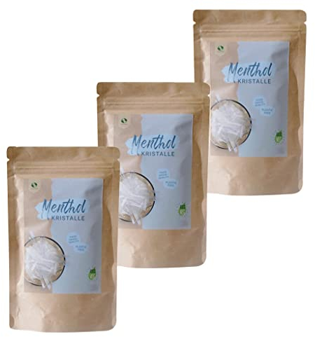 SudoreWell® Cristaux menthol de qualité alimentaire 100 % pure huile de menthe dans un sac en papier kraft (plastique gratuit) 3 x 75 g