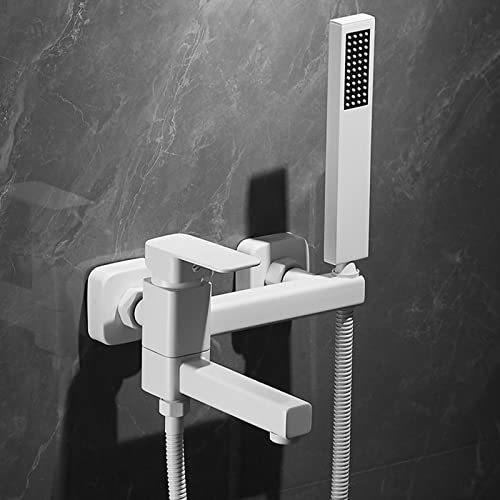 XJTNLB Badewanne Wasserhahn Weiß Duscharmatur Badewannenarmatur mit Handbrause 90° Drehbaren Auslauf Armatur Badewanne Mischbatterie