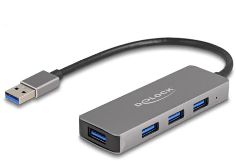Delock 4 Port USB 3.2 Gen 1 Hub mit USB Typ-A Anschluss - Typ-A Buchsen seitlich