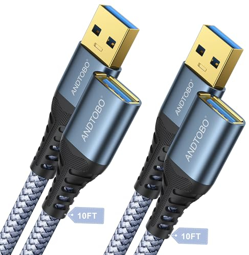 2 Pack-3M USB Extension Cable, USB 3.0 Type A Male to Female Extender Cables High-Speed Data Transfer 5Gbps Compatible with Gamepad, Printer, Webcam, USB Keyboard, Flash Drive, Hard Drive, Ect.
