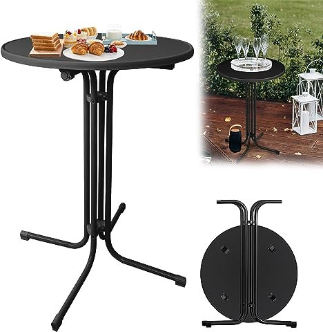 CEEDIR klappbar Stehtisch Ø 80 cm Rund Bistrotisch Outdoor Klapptisch Schwarz Gartentisch Partytisch Stehtische Stabil Sicher Kratzfester Biertisch