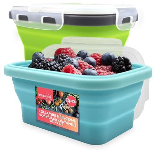 SOL 2pk Collapsible Silicone Food Containers with Lids 350ml - 5-Inch Portable, Foldable Lunch Boxes - Microwave & Dishwasher Safe Food Storage - Space-Saving Silicone Containers