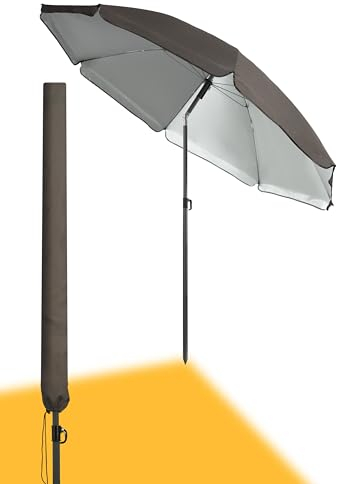 Menz SET Sonnenschirm Balkon mit Sonnenschirmhülle - UV 50+ Strandschirm 180 cm, in Taupe - Balkonschirm mit Knickfunktion, Gartenschirm, Sonnenschirm Strand