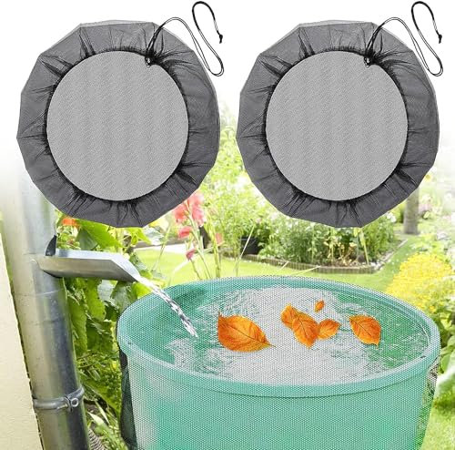 Xrten 2pcs Rain Barrel Net, Adjustable with Drawstring, 60cm/23.6in Rain Barrels Mesh Cover, Water Butt Net(Black)
