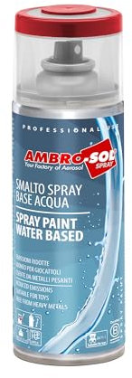 Ambro-Sol Smalto Spray a Base Acqua, a Basse Emissioni, Ritocco per Metalli, Legno, Vetro, Ceramica e Plastica, Conforme EN 71-3, Colore Rosso Fuoco RAL 3000, 400 ml