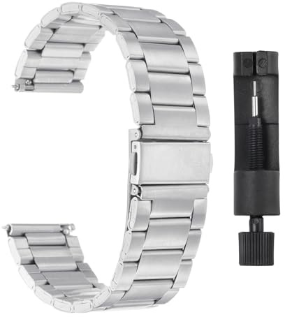 QUARKZMAN 20mm Correas de Reloj de Acero Inoxidable con Metal Mariposa Cierre con Recubrimiento Metálico Acero Sólido Cadena Tira Liberación Rápida con Adaptador Tono Plateado