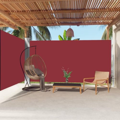 TJROO Tenda da Sole 200x600 cm Separe Divisorio Esterno Retrattile Avvolgimento Automatico Paravento Laterale Tenda Paravento Laterale Parasole Paravento per Balcone Anti UV PatioRosso Tessuto