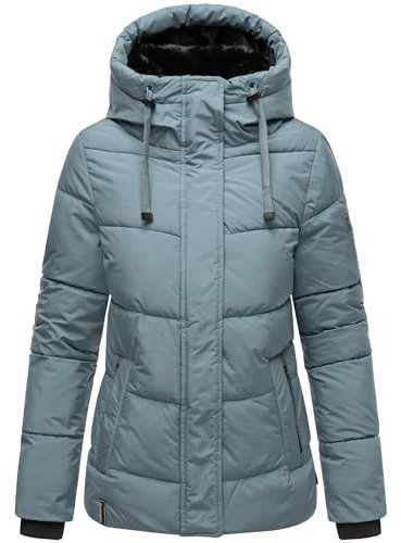 Navahoo Damen Winterjacke warme Steppjacke mit Kapuze und abnehmbaren Kunstfell-Kragen Sag ja XIV Dusty Blue Gr. M