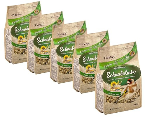 Fidelio Alimento para Aves Silvestres, Mezcla de Picos, alimento para Todo el año, Rico en proteínas, Alta energía, alimento para Aves Silvestres, 5 x 900 g (4,5 kg)