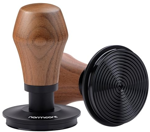 Normcore 58mm Espresso Coffee Tamper V4.1 Upgraded, Spring Loaded Tamper Fits 58mm Portafilters, Titanium PVD Coating Ripple Base, Genuine American Walnut Handle