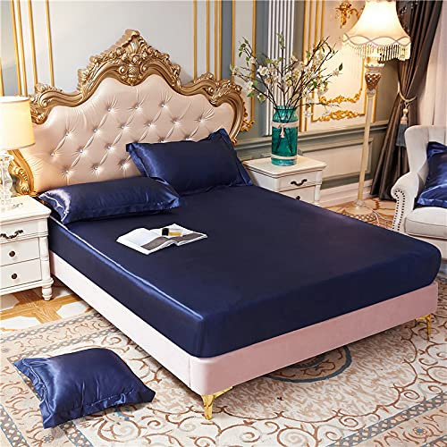 HAIBA Double-Sided Silk Bed Linen Set, Superfine Hand-Washed Eisseide, Dark Blue, 200x220cm + 30cm, Luxurious Softness & Breathable Comfort for Elegant Bedrooms