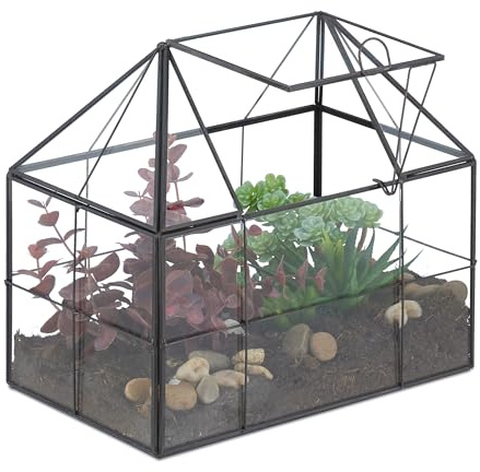 Relaxdays Terrarium för dina växter, dekorativt och praktiskt, för fönsterbrädan, 21 x 23 x 14 cm, svart