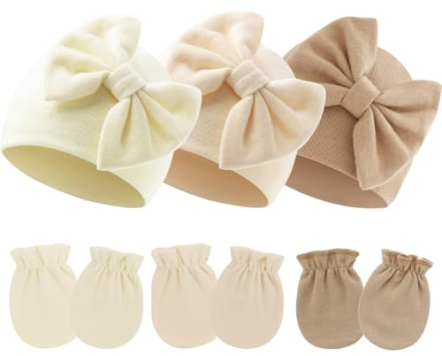 YOFDAL 3 Conjuntos de Bebé Gorro y Guantes para Bebé Recién Nacido Beanie Sombrero para Niños Gorros
