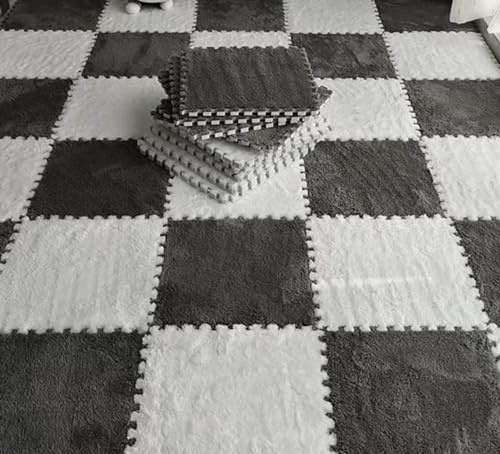 RIZGHWOY Tappeto da Pavimento in Schiuma Peluche, Tappetino da Gioco Puzzle Intrecciato Non Colpisci Tappeto in Pile Morbido per Bambini da Letto per Bambini (Bianco grigio)