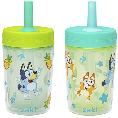 Zak Designs Bluey Capri Toddler Tumblers for Travel or at Home, 9oz 2-Pack Double Wall Plastic Sippy Cups with Leak-Proof Design is Perfect for Kids (Bluey, Bingo)