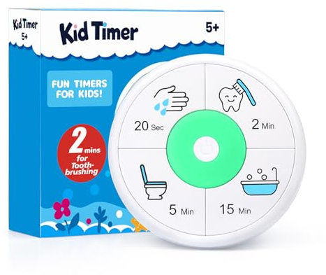 4-in-1 Timer for Kids, 2 Minute Toothbrushing, 20 Seconds Hand Washing Timer, 5 Mins Potty Training, 15 Mins Shower Time, Magnetic Toothbrush Time for Boy & Girl Routine, Healthy Habit
