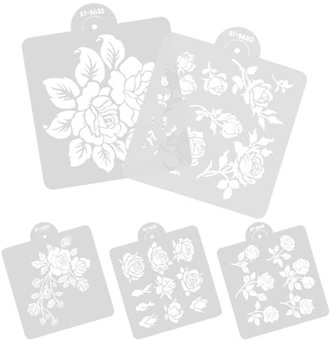 BELLIFFY Pochoirs à Dessiner Roses Pet 5 Feuilles Pochoirs pour Loisirs Créatifs Peinture sur Bois Modèles de Fleurs Motifs Décors Artisanat Fête