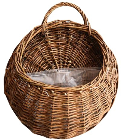 Licsaliwe Cesto per piante sospeso, fioriera da parete in vimini naturale intrecciato - Cesto rurale traspirante per balcone, giardino, cortile (grande)