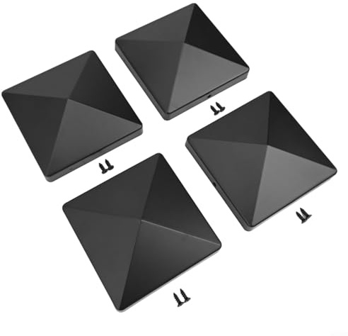 Alanmoship Schwarze Kunststoff-Pfostenkappe mit vorgebohrten Löchern, für 10,2 x 10,2 cm Pfosten, wetterbeständiges Gartenzaun-Zubehör, für Outdoor-Deck-Hof-Schutz (4 Stück)