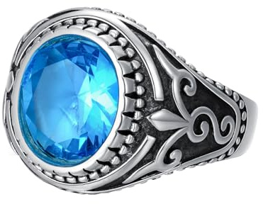 sigillring, Blå topasring, oval blå ädelstensring i 925 sterlingsilver, storlek UK I-Z+6