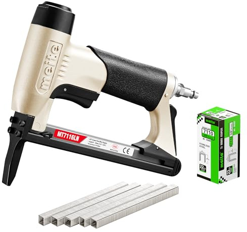 meite MT7116LN Air Staple Gun, Long Nose Pneumatic Upholstery Stapler, 22GA / Type 71 Lightweight Upholstery Air Stapler for DIY, Decoration, Funiture and Woodworking