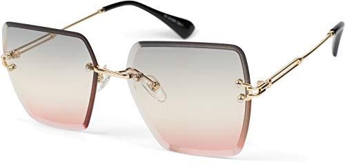 styleBREAKER Gafas de sol de mujer sin montura con lentes rectangulares tintadas, montura de metal, corte de diamante 09020124, color:Montura dorado/vidrio gris-albaricoque degradado