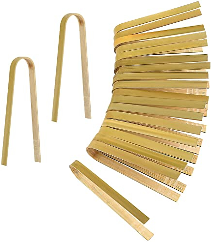 Luter - Alicates de bambú desechables para cocina (20 unidades, pinzas para pan, alicates de pan naturales para la cocina