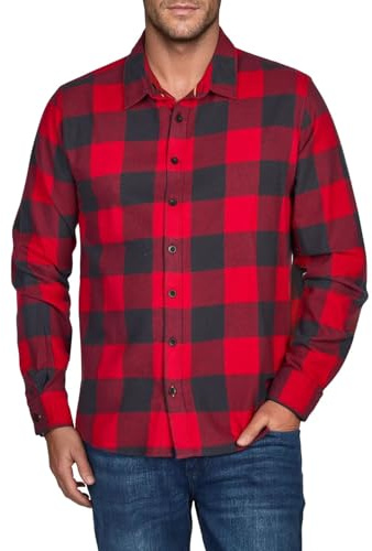 riverso RIVArne Camicia da Uomo per Il Tempo Libero, vestibilità Normale, a Quadretti, in Flanella, a Maniche Lunghe, 100% Cotone, Rosso Ciliegia (15300), M
