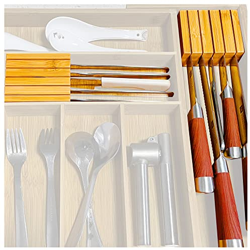 LIJEPNA Messerblock-Organizer in der Schublade, Bambusholz, Schubladen-Organizer – entworfen für 10 Messer (nicht im Lieferumfang enthalten). Bewahren Sie die Messerklingen auf, ohne nach oben zu