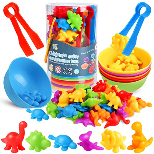 Counting Dinosaur Montessori Toys for Kids 3-5, Color Sorting Sensory Toys