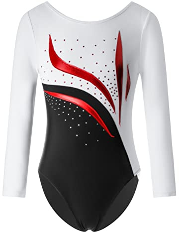 Aislor Flicka gymnastikdräkt långärmad glitter, dansbody med strass, gymnastikdräkt, gymnastikkläder, balett, danströja, kostym