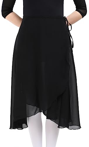 Bezioner Wickelrock Damen Lang Tanzrock Damen Ballettrock aus Chiffon Mit Verstellbares Taillenband für Erwachsene Frauen Schwarz