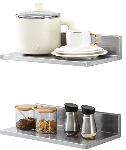 VEVOR Mensola da Parete a Forma di L Acciaio Inox 406 x 218 x 85mm Scaffale Murale per Cucina Soggiorno Capacità Carico Max. 20kg, Mensola da Parete Portaoggetti Portaspezie in Acciaio Inox per Cucina