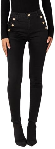 Nina Carter P217 dam skinny jeans hög midja jeans använda look stretchjeans, Svart (P218-8), M