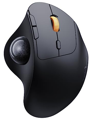 ProtoArc Ratón Trackball Inalámbrico, EM04 Mouse Rollerball Bluetooth Recargable, Diseño Ergonómico, Control de Pulgar y Conexión para 3 Dispositivos, Compatible con PC, iPad, Mac, Windows - Negro