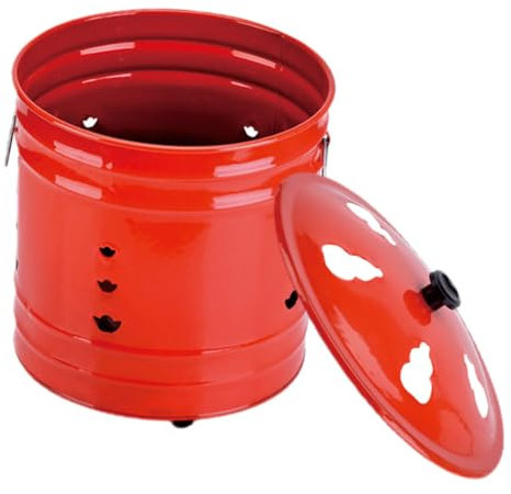 POPETPOP Enamel Burn Bin Incinerator Can for Outdoor Garden Use, Stainless Steel Fire Pit Bucket Red Coating, Household and Temple Incinerator for Ash Disposal Random Style