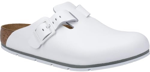 Birkenstock Damen Herren Boston Pro Hausschuhe Leder Pantoletten - Clogs - Zertifiziert nach EN ISO 20347:2043 - Berufsschuhe für Medizin, Gastronomie und Service - Weiß - 42