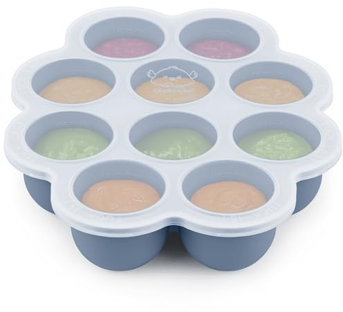 Almacenamiento de alimentos de silicona para bebés, 60 ml x 10 cápsulas, contenedor de silicona para congelación de gachas de bebé con tapa adjunta, recipiente de congelación de alimentos