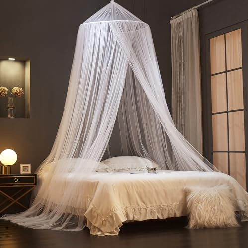 ZIQINPSQ Mosquito Net for Bed, Canopy for Single Double King Size, Dome Netting Tent for Indoor Outdoor, Kid and Adult Beds (White)