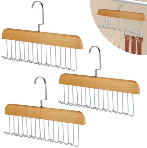 3 Pezzi Portacravatte da Armadio 28cm, Portacinture In Legno con 8 Ganci, Ruotabile a 360°Supporto per Cintura per Armadio, Gruccia Portacinture per Cravatte, Cinture, Biancheria Intima