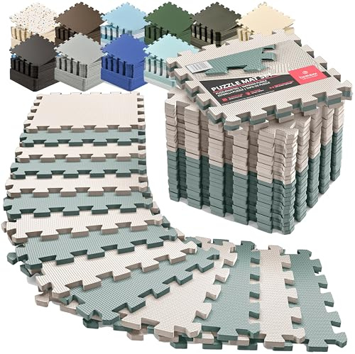 Tapis de Fitness Protection de Sol Salle de Sport - Dalles en Mousse sans BPA + Bordures | Matelas Puzzle Tatami EVA Caoutchouc pour Matériel Gym Banc de Musculation Course Garage Piscine Isolation