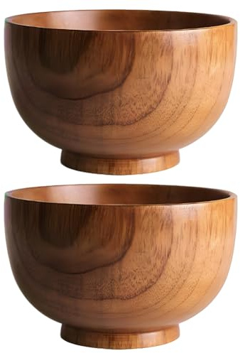 ISAKEN Bol à nouilles en bois rond incassable réutilisable pour céréales, pâtes, soupe, pâtes, ramen