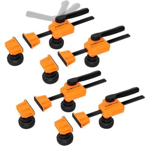 POWERTEC Lot de 4 colliers de serrage de banc pour trous de chien de 1,9 cm, pinces à bois à serrage rapide et à dégagement rapide, pinces d'établi robustes avec force de serrage de 79,8 kg, outils de