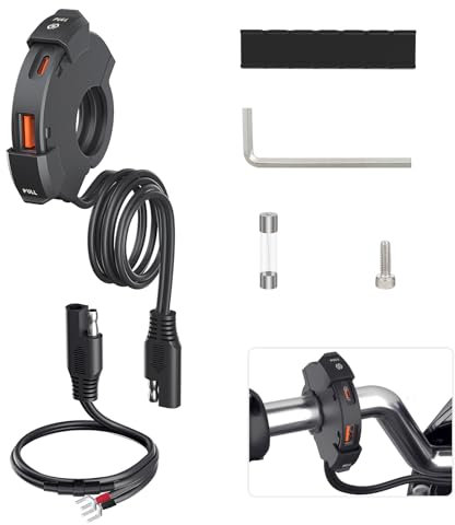 Comius Sharp Chargeur USB pour Moto, 12V 18W QC3.0 USB et 30W PD Type-C Prise, Chargeur de Téléphone pour Moto D'étanchéité IP65, pour Motos DC 12V-24V, Vélos de Plage, ATVs