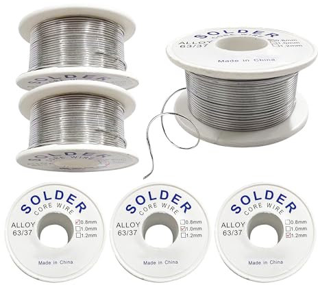 JAADU 6 PCS Etain a Souder,Fil Etain a Souder Colophane Fil de Soudure,Soudure avec Flux,Soudure pour Réparation Électronique (Diamètres 0.8/1/1.2 mm)