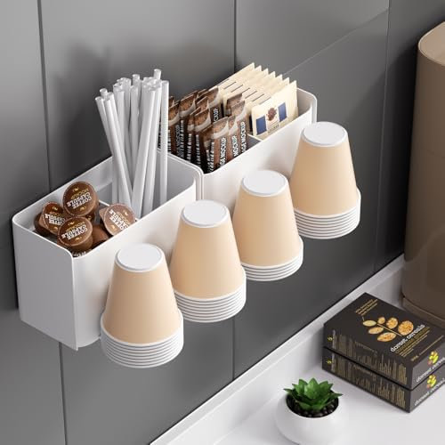 Nmgkokew 2St Teebeutel Stand und Organizer,Wandbefestigte Teebeutel Aufbewahrungsbox ，Selbstklebendes Teebox,Verwendet für die Lagerung von Teebeuteln, Kaffeekapseln, Strohhalmen und Papierbecher