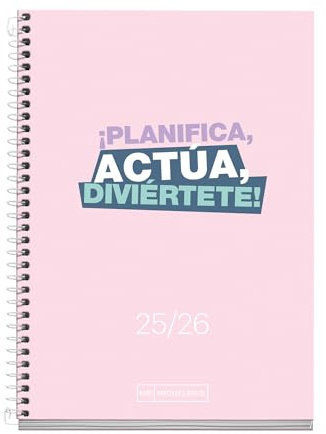 Miquelrius - Agenda 2025 2026, Día Página, 10 meses de Septiembre a Junio, 117 x 174 mm (similar A6), Cartón Forrado, Espiral Metálico Blanco, Español-Inglés