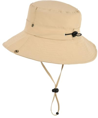 Exemaba Unisex Sun Hat for Kids Wide Brim Sun Protection Cap for Teen Youth Adjustable Bucket Safari Hat (Khaki,58cm/8-14y)